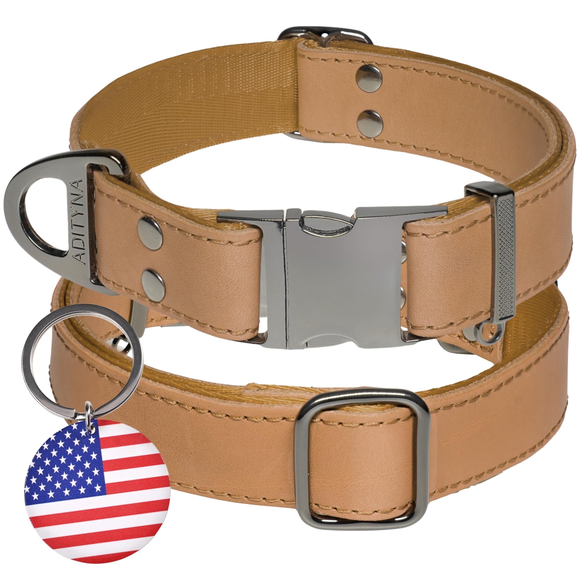 ADITYNA Leather Dog Collar for Large &amp; Extra Large Dogs, Adjustable 19-30"