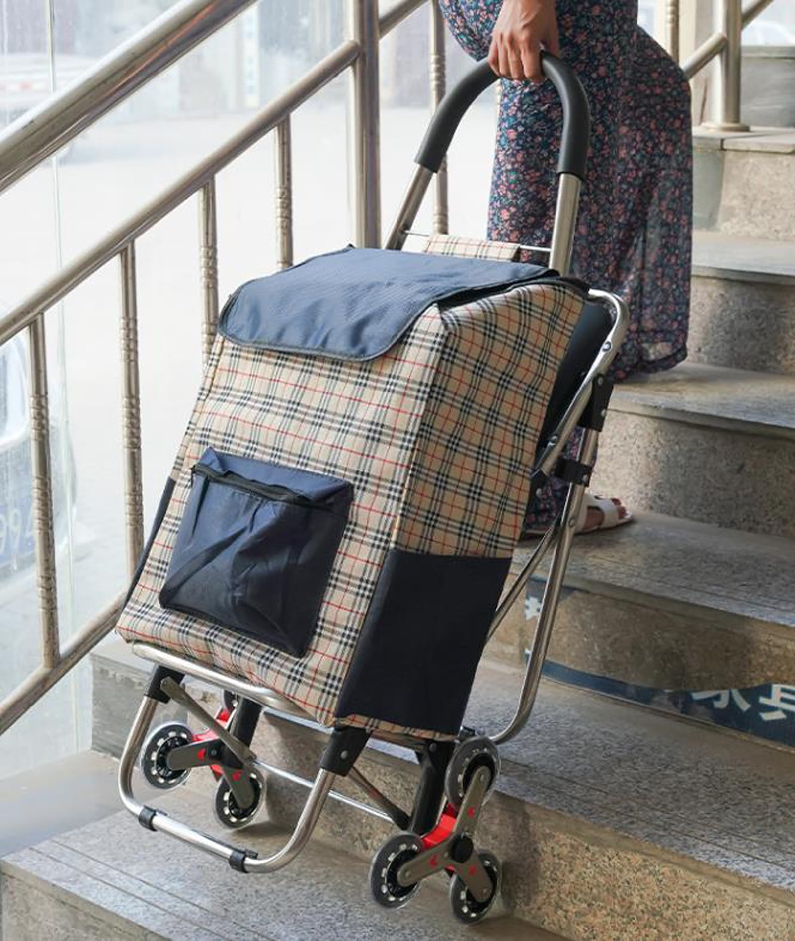 Carrello per la spesa pieghevole con sedile – Carrello da arrampicata a 4 ruote per trasporto della spesa e uso esterno