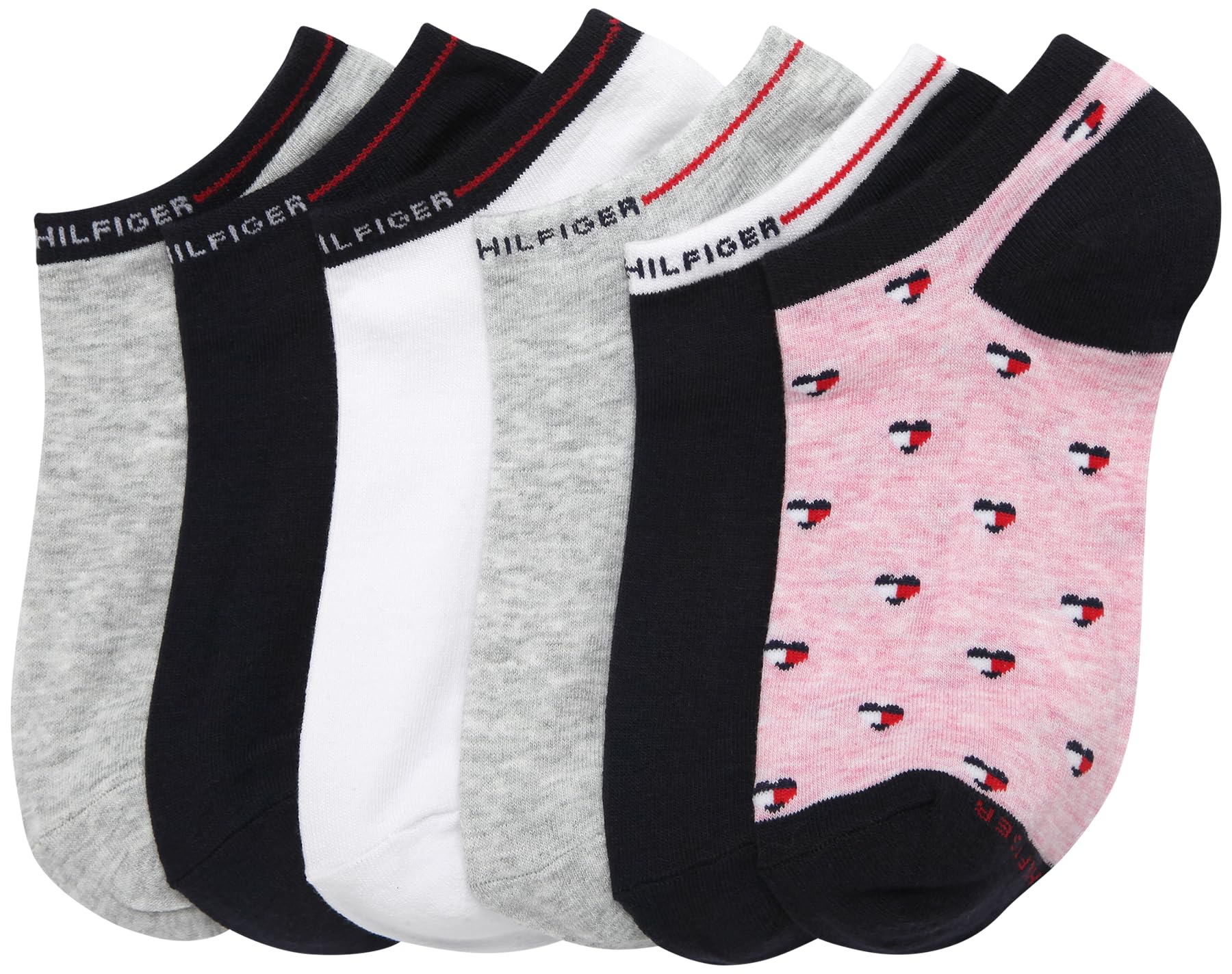 Tommy Hilfiger Calcetines invisibles para mujer, paquete de 6 calcetines suaves de mezcla de algodón de corte bajo para tenis, mocasines, zapatos planos (talla 4-10)