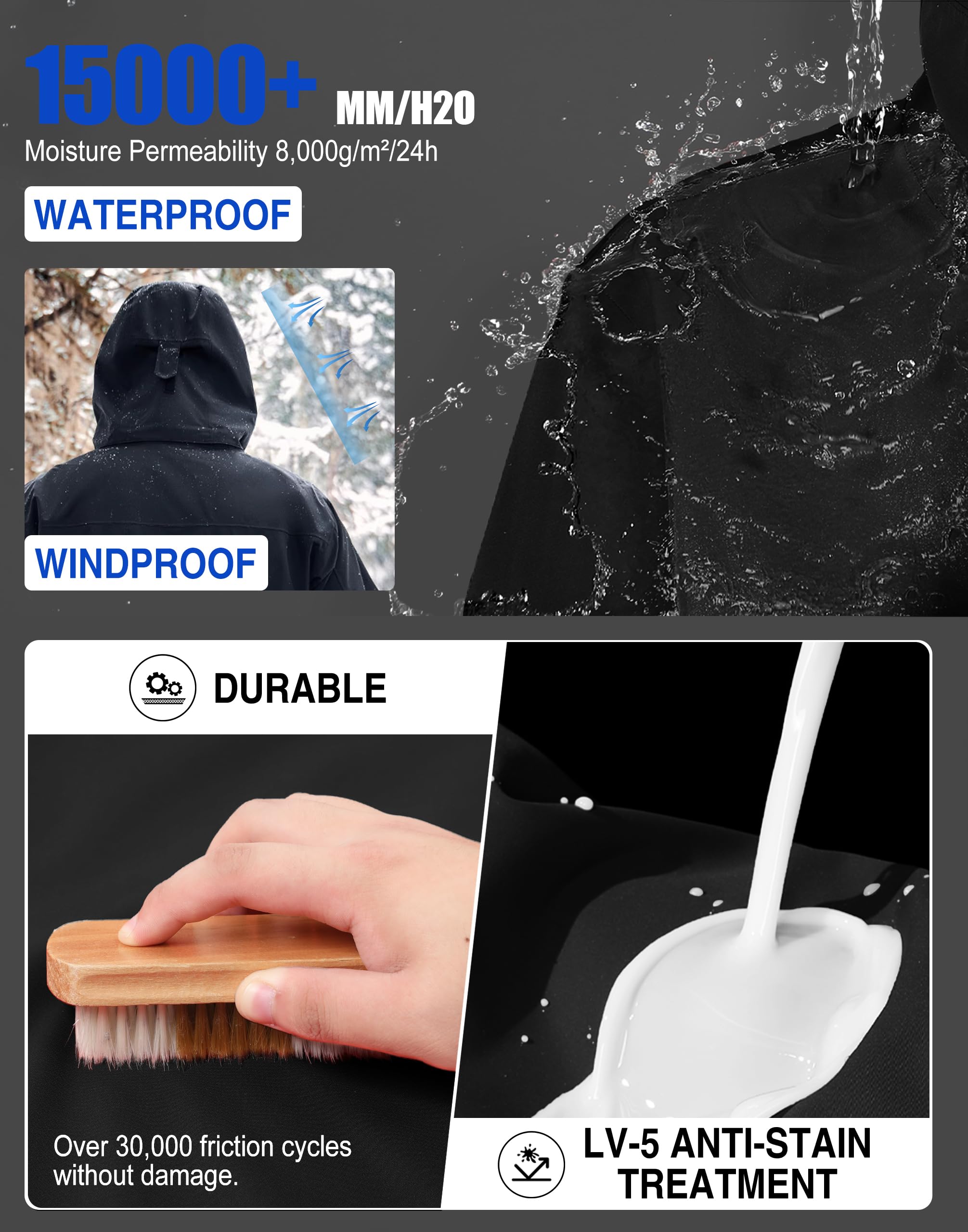 Pioneer Camp 3 in 1 jacke herren–winterjacke skijacke herren fleecejacke,Wasserdichtes, kratzfestes und abriebfestes Material, mit Kapuze, Stehkragen und fleecegefütterter Innenjacke