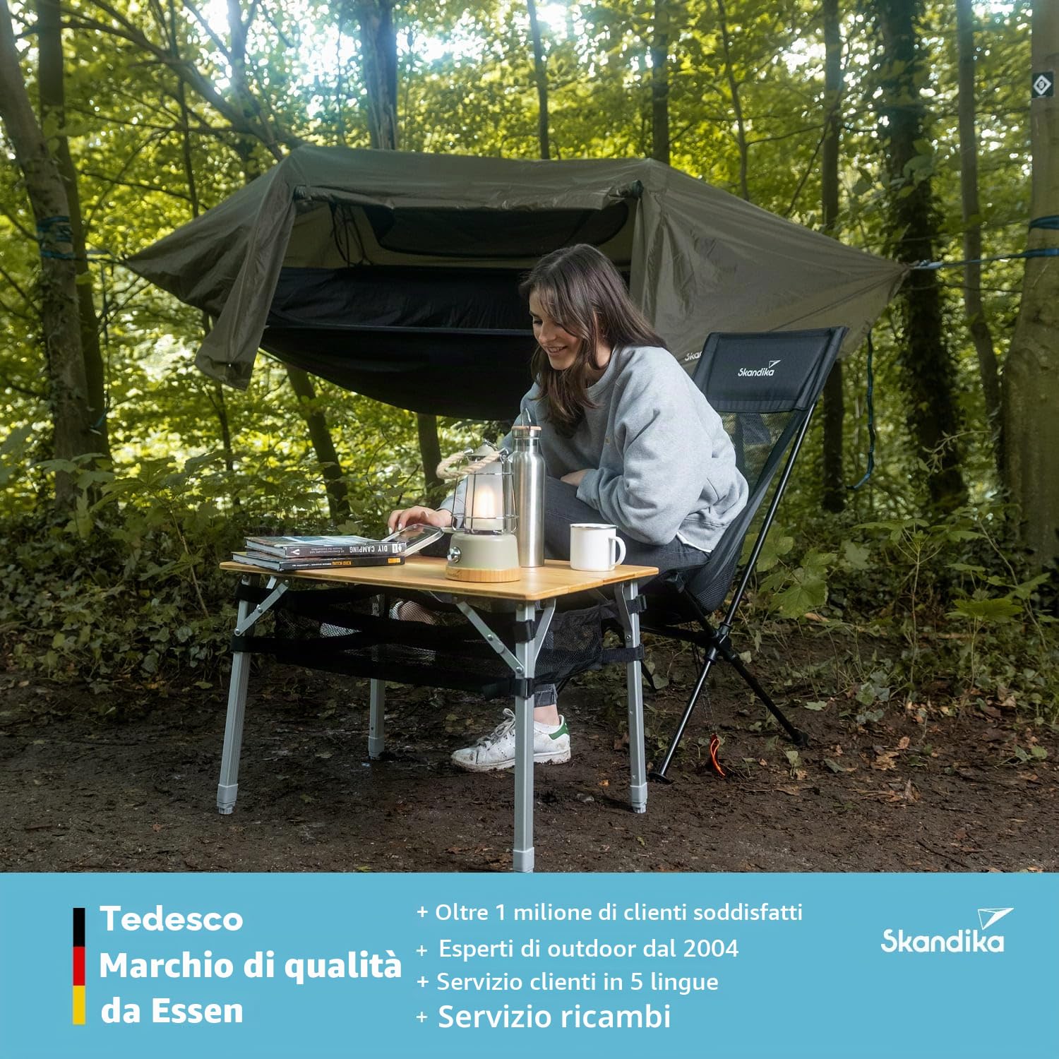 Skandika Tenda amaca Rian | Amaca da esterno con zanzariera, portata 200 kg, ultraleggera, in nylon, traspirante, set da appendere all'albero