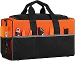 Tool Bag with 14 Pockets, 49 x 30 x 27cm, Heavy Duty 600D Fabric, Black and Orange