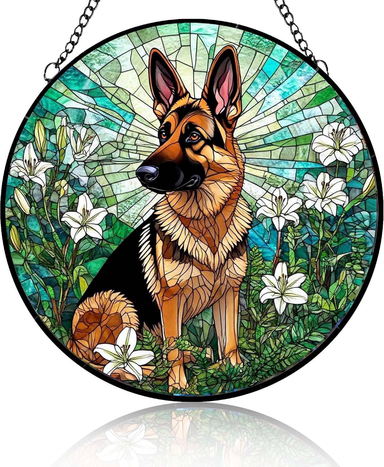 Stained Glass Suncatcher German Shepherd in Lily, 6.3in