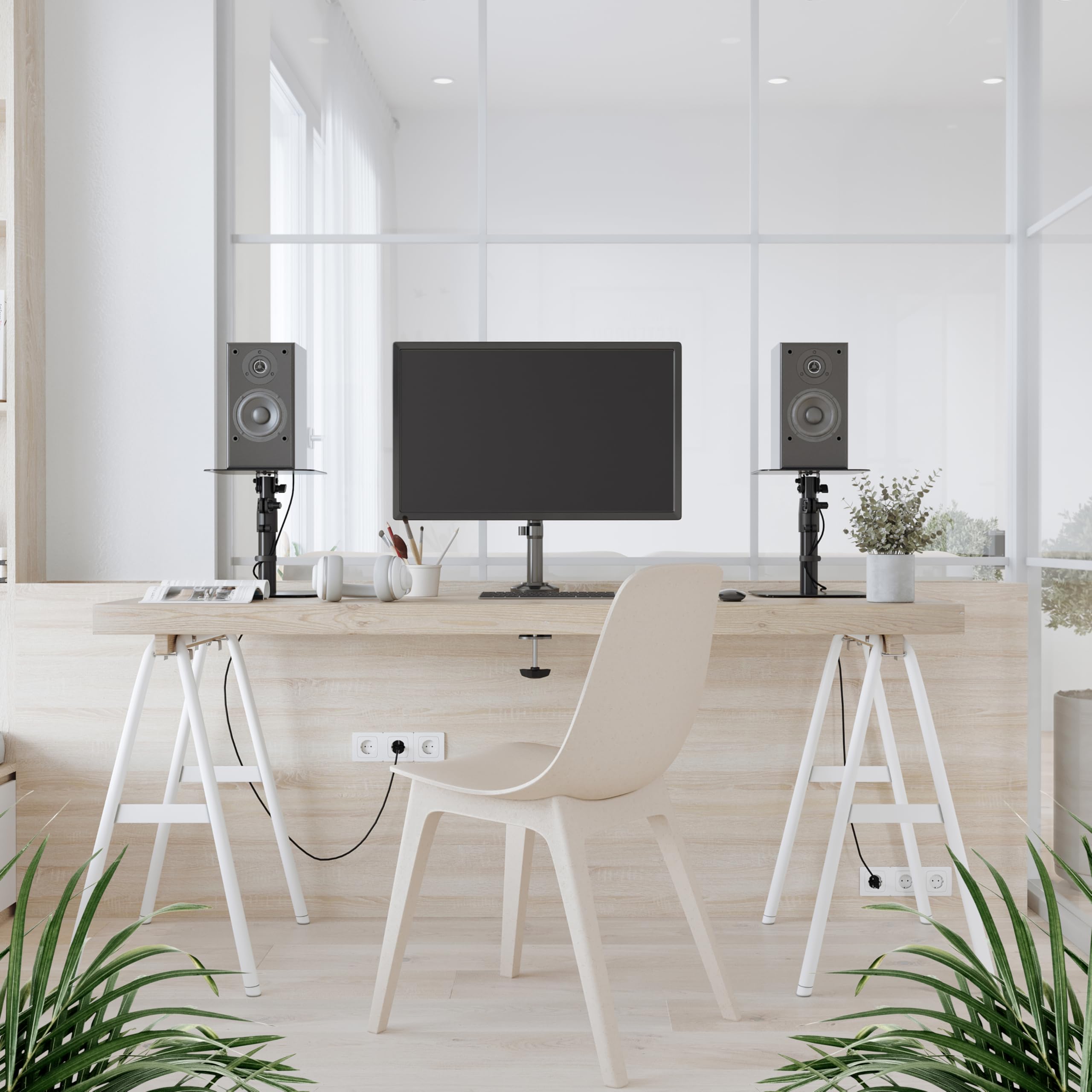 RICOO Soporte de Mesa para Altavoces LH069-T Soporte Ideal para Sonido Envolvente y Alta Fidelidad Juego de 2, 240x240x405 mm Negro