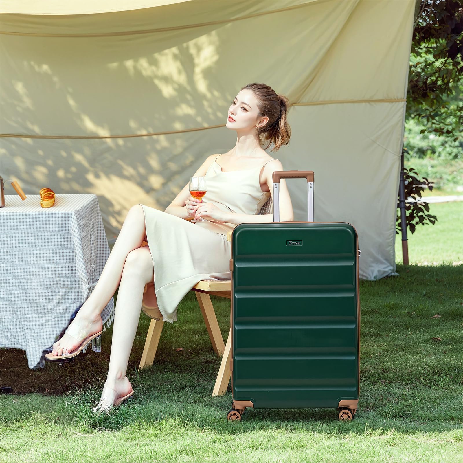 Luggage Sets 5 Piece, Suitcases with Wheels,ABS Hard Case Luggage with TSA Lock Spinner Wheels,Carry On Luggage Set (Green,20/24/28 Inch)