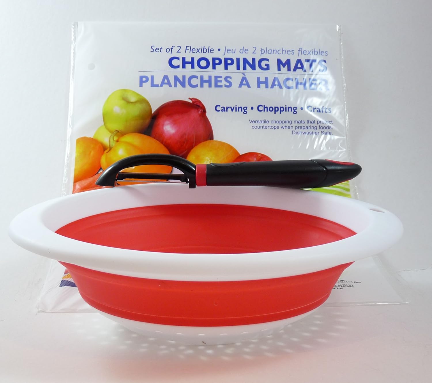 Collapsable Colander, And Bonus Peeler And Flexible Cutting