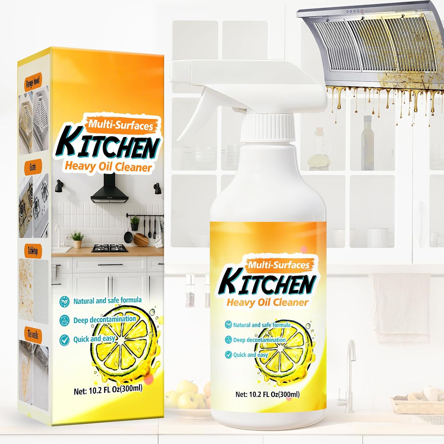 Powerful Kitchen Spray Universal Grease Remover for Stubborn Grease Multi-Purpose Surface Cleaner for Stoves Ovens Cooker Hoods Countertops Sinks and Stainless Steel 300ml