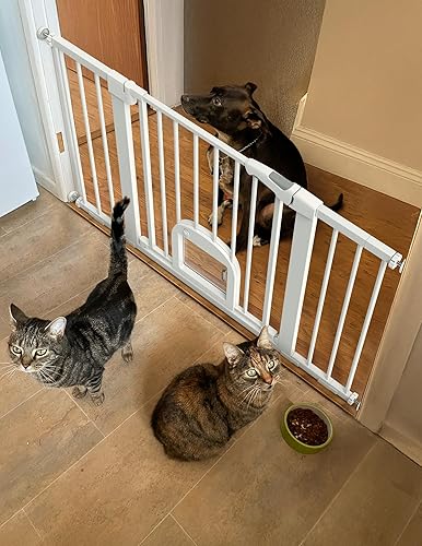 Miniatura 83 de Babelio Puerta para bebé con puerta ajustable para gatos, cierre automático de 29-43 pulgadas, puerta duradera para mascotas para escaleras, puertas