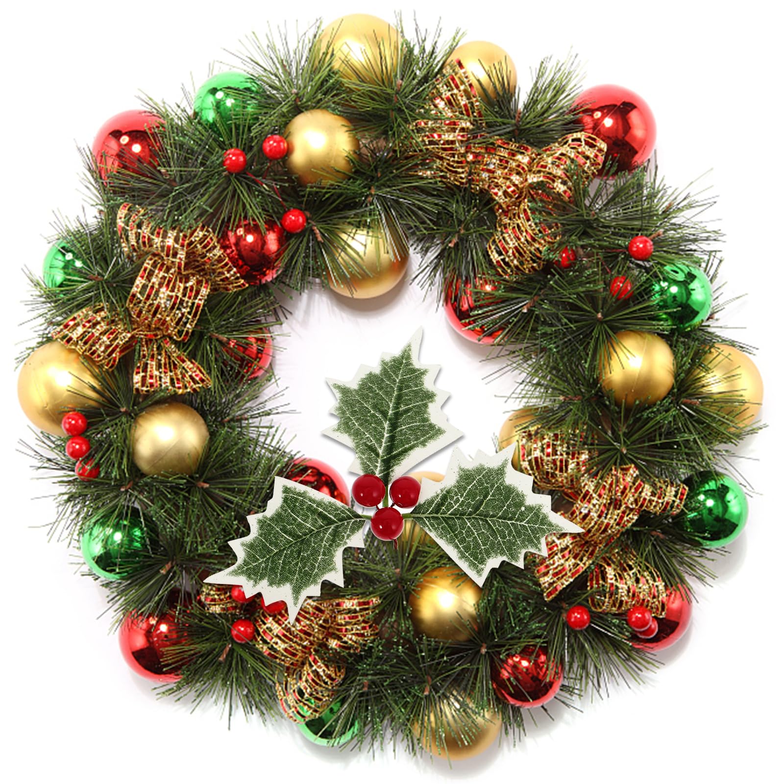 MAGICLULU 6pcs Artificial Holly Berries with Green Silk Leaves Green Leaves Christmas Holly Berry for Wreath Garland Party Home - Image 3