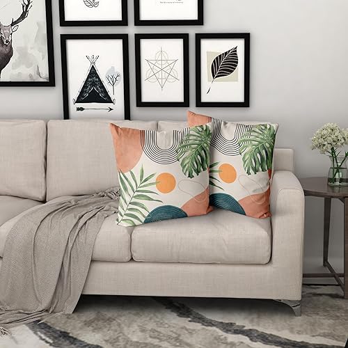 Miniatura 7 de Juego de 2 fundas de almohada de hojas rosas de 18 x 18 pulgadas, estilo vintage, estilo vintage, fundas de cojín cuadradas para el hogar,