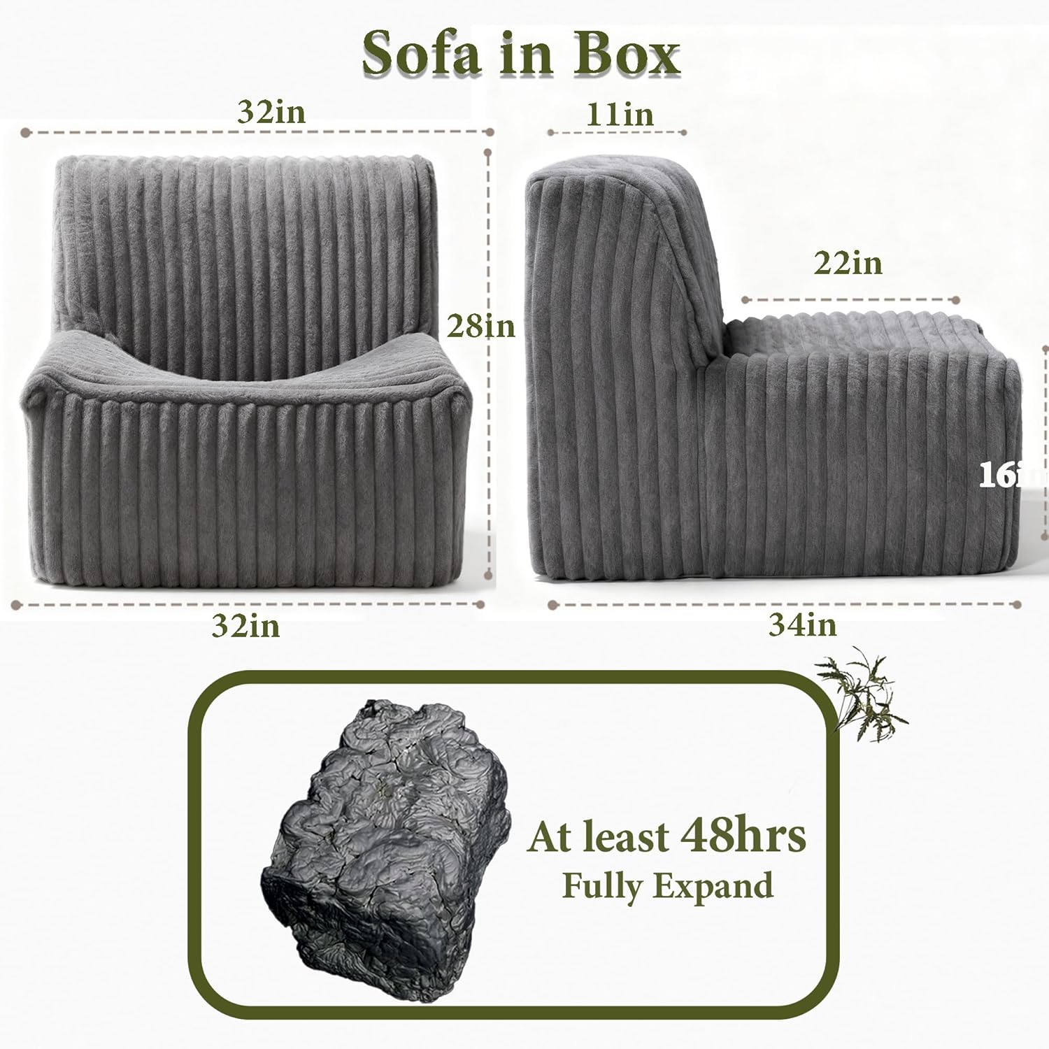 Trenda 32'' Comfy Bedroom Chair for Adult, Boneless Space-Saving Accent Chairs with with Spacious Seating, Soft Faux Fur, Ideal Floor Couch for Living Room,College, Dorm to Reading(Grey)