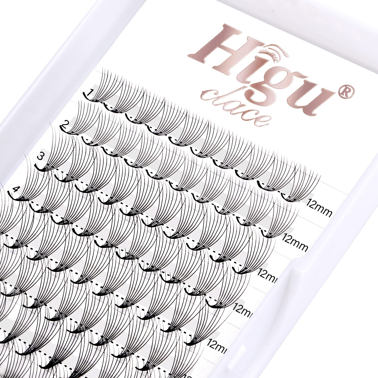 Higu Clace Eyelash Extensions 8D 0.07mm 12 Volume Pointed Base Middle Stem, 8D 0.07 D 12