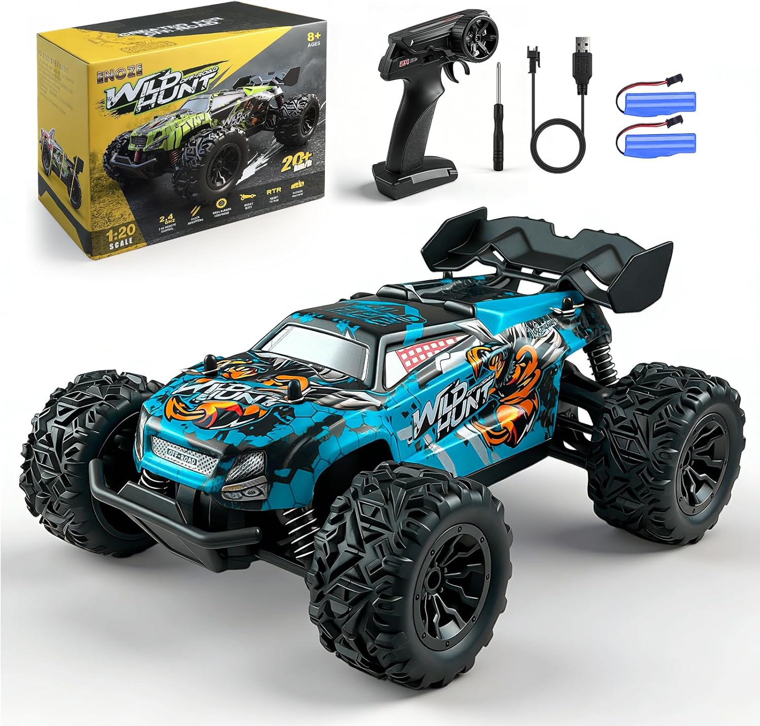 Remote Control Car for Kids, All-Terrain Remote Control Truck for Boys, Rechargeable Rc Truck, 1:20, 20KM/H, 2.4GHZ, Speed Friendly, Sturdy, Ideal Gift for Christmas, Birthday, Kids, Beginner (Blue)
