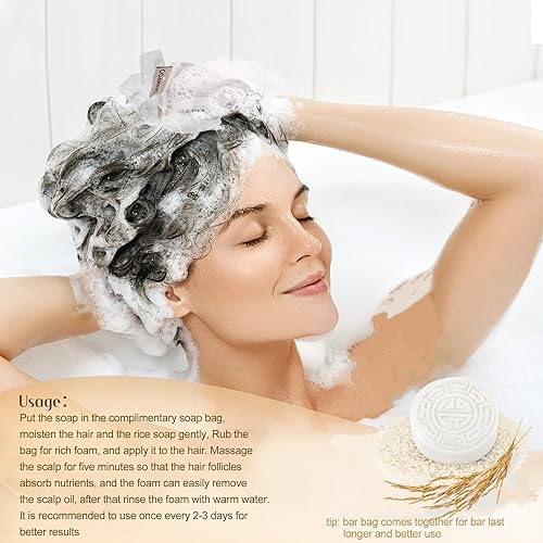 Miniatura 7 de Barra de champú de agua de arroz 2 en 1, champú y acondicionador sólido de agua de arroz fermentada para el crecimiento e hidratación del cabello