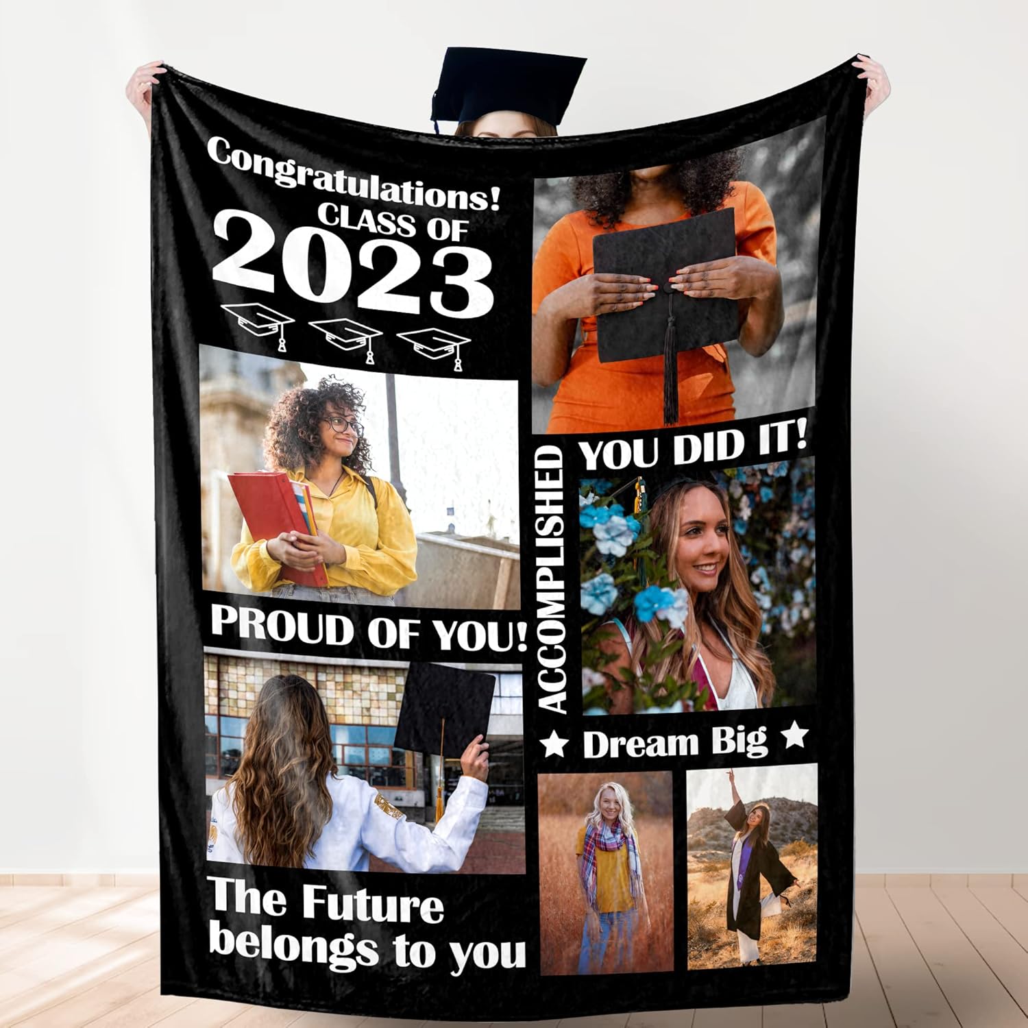 YESCUSTOM Custom Graduate Blanket with Photo Collage
