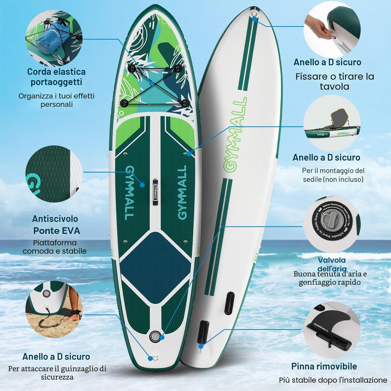 SUP Gonfiabile, Tavola SUP Gonfiabile per Adulti e Ragazzi di Tutti i Livelli, Design Ampio e Antiscivolo della Tavola, con Accessori Premium e Borsa Storage Inclusi