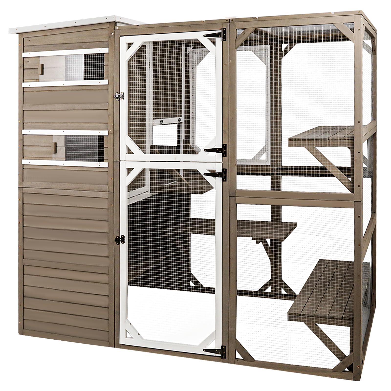 Catio Outdoor Cat Enclosure, Large Cat House Cat Cage Condo Indoor Playpen Kitty Shelter with Multi-Level Platforms, Waterproof Roof, Pull-Out Tray, and 2 Resting Boxes