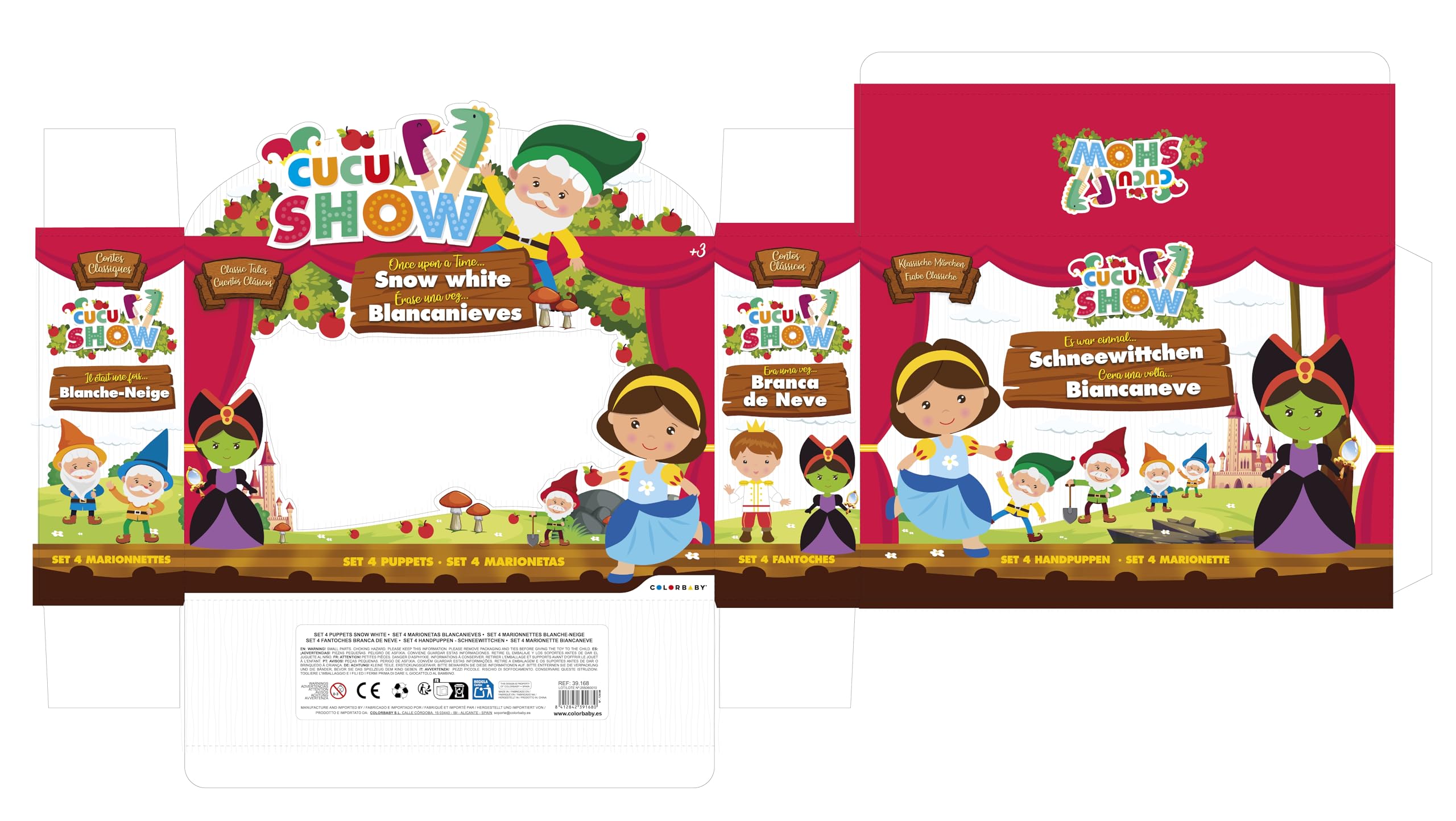 ColorBaby Cucu Show Set Marionetas Blancanieves, 4 títeres Personajes de 25 cm, Materiales Suaves y Seguros, Juguetes Infantil, para Jugar en Grupo o Pasar Tiempo en Familia (39168)
