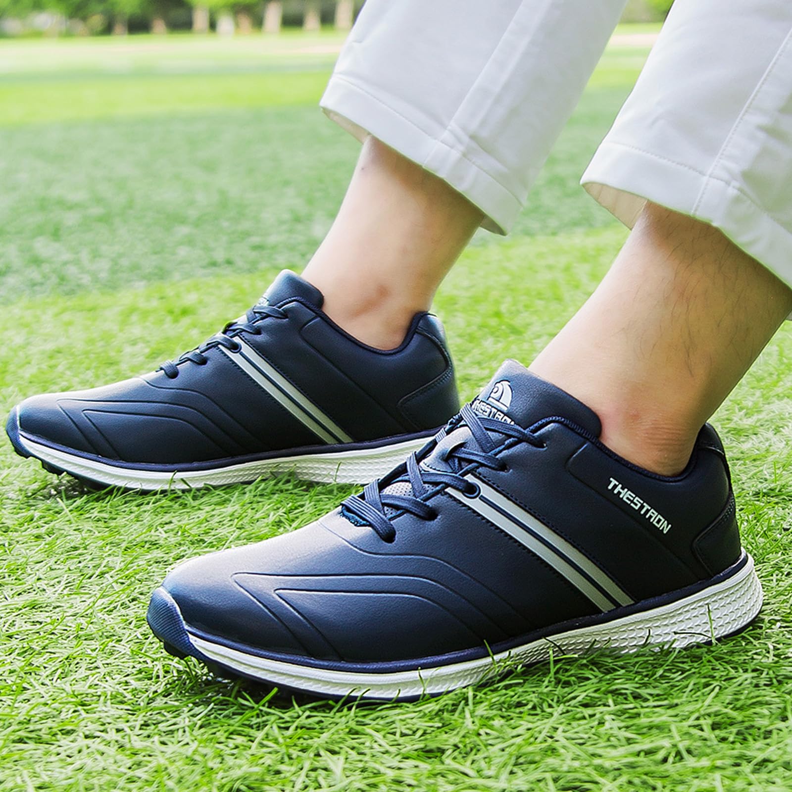 Zapatos de Golf Hombre Impermeable Ajuste Ancho Zapato de Golfs Informales Antideslizantes Talla Grande