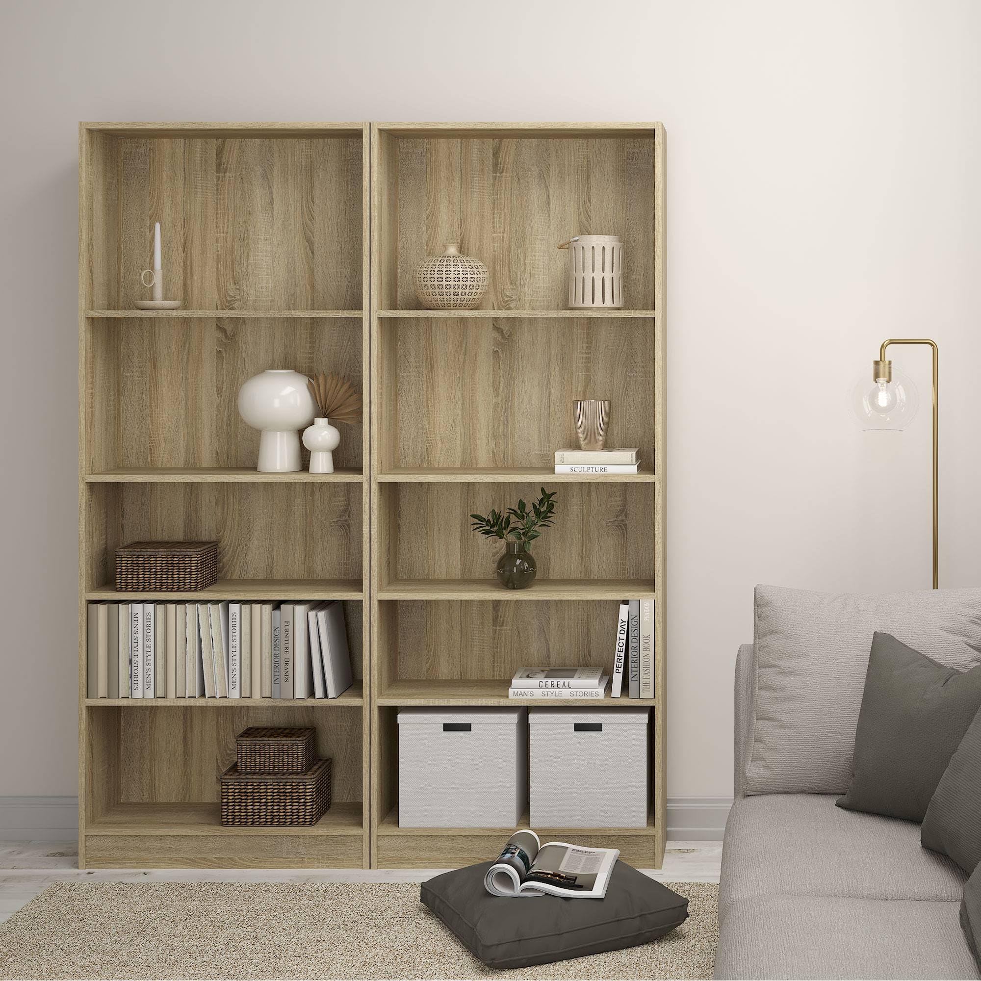 WELL HOME MOBILIARIO & DECORACIÓN Librería Estantería para Libros Turia con 4 estantes en Color Roble de 79 x 27 x 204 cm