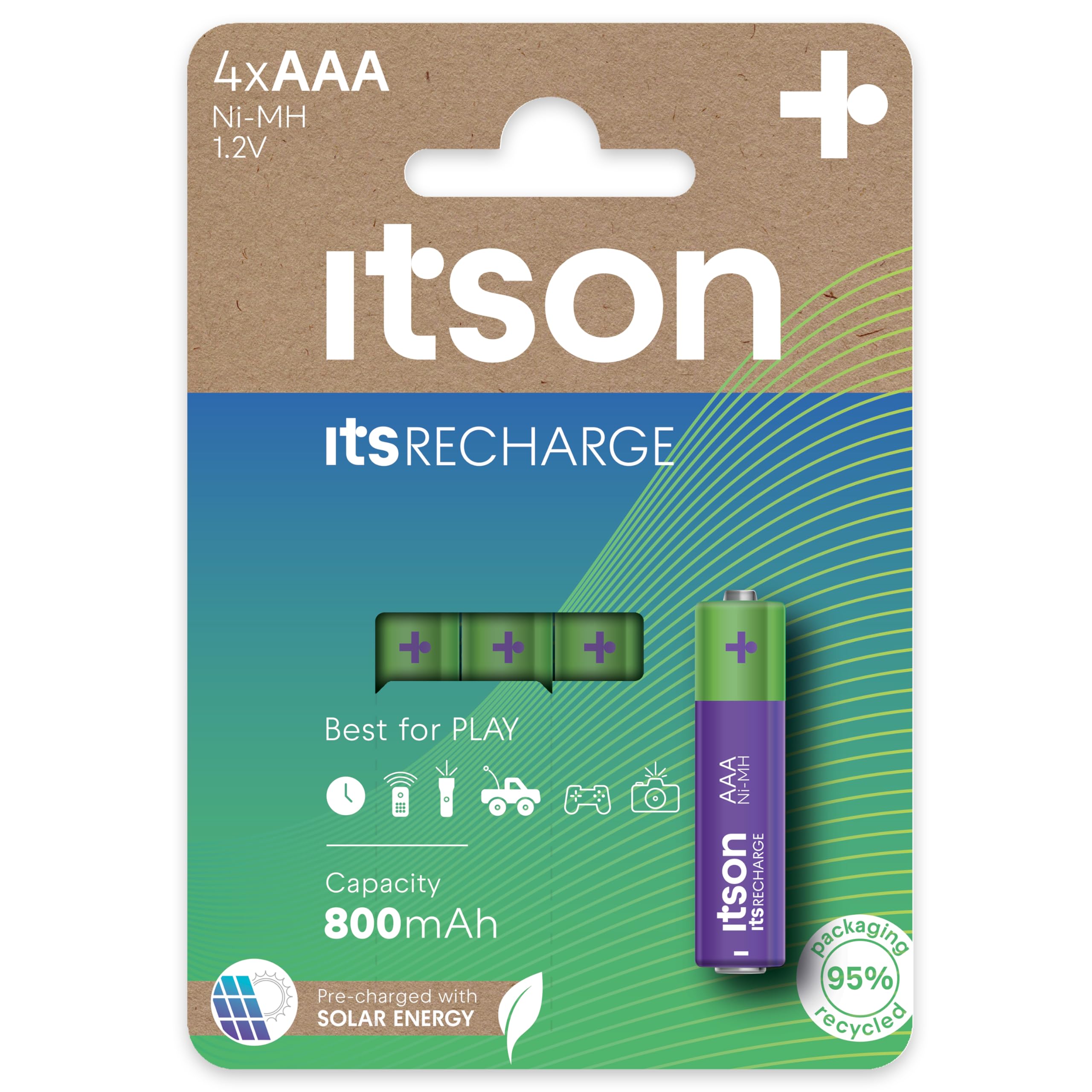 ITSON, AAA akumulatorki Ni-MH, 800 mAh, 4 sztuki, idealne do aparatów cyfrowych, kontrolerów gier video, zabawek, HHR03-800IT/4CP