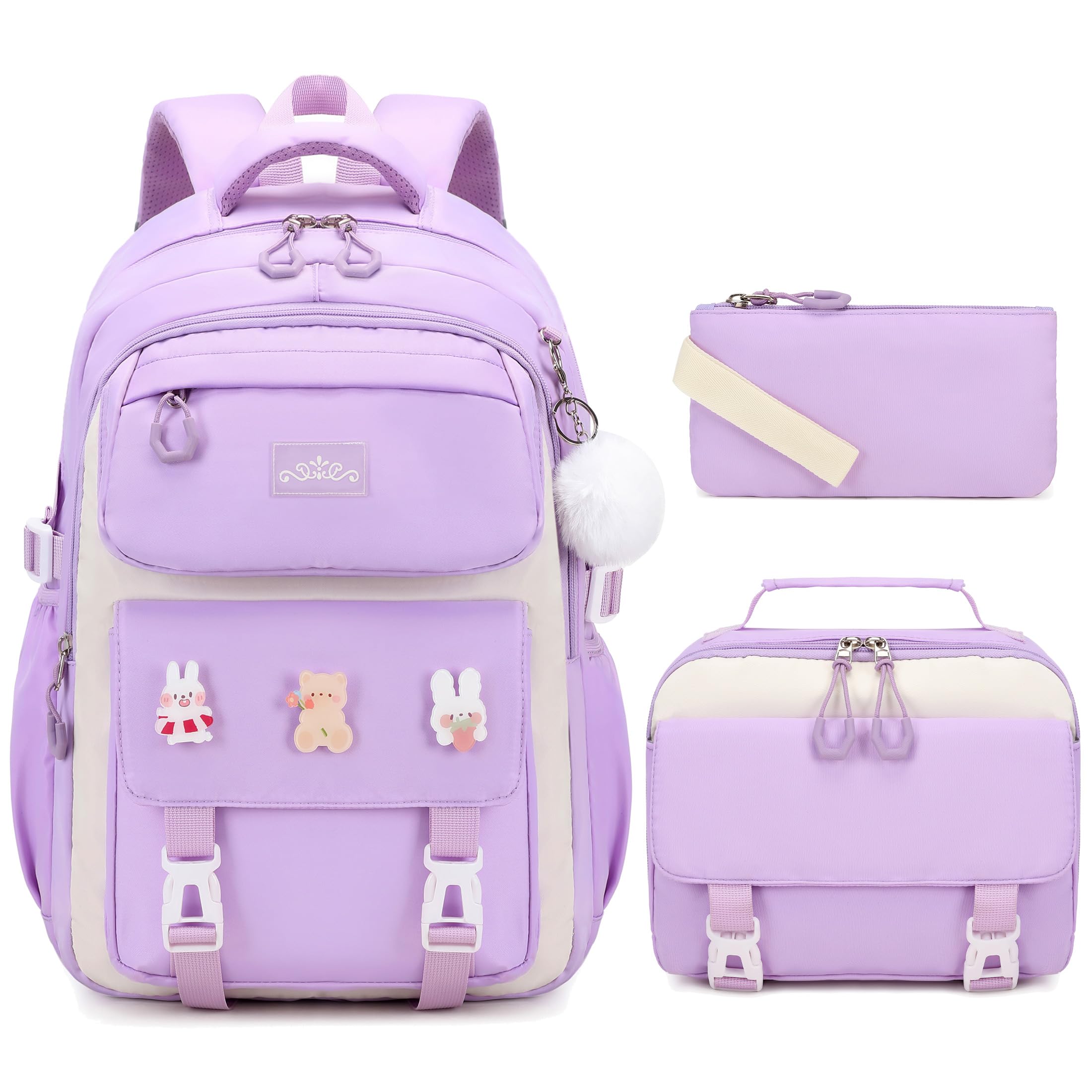 DIGOBAY 3PCS Girls Backpack for School, Kids Backpack for Girls with Lunch Box Pencil Case Set for Teen Girl Elementary Primary Middle High College