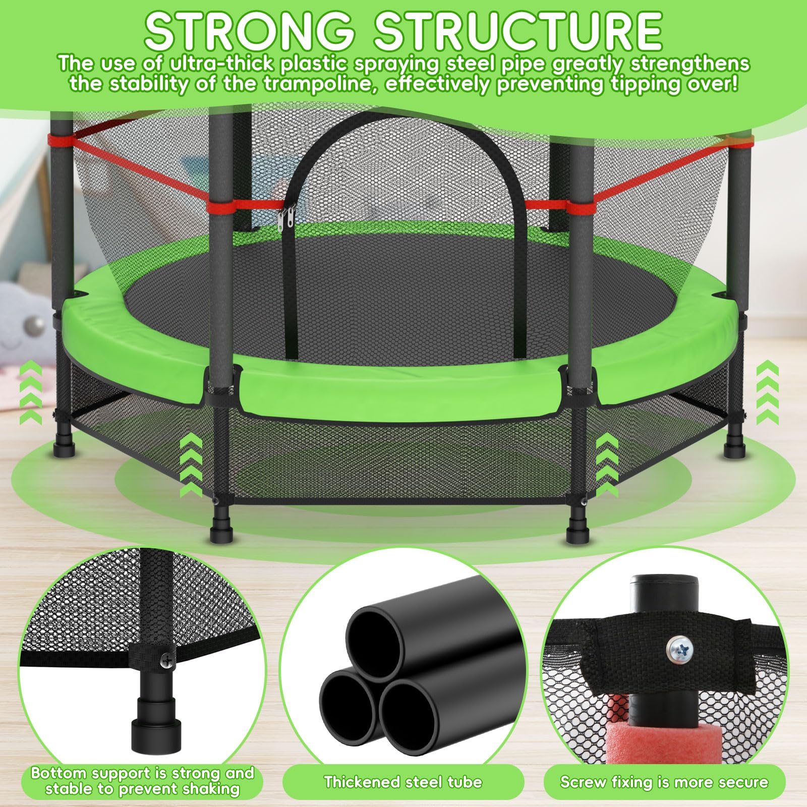 Trampolino Elastico Bambino in Acciaio,3-6 Anni con Rete di Protezione, 6 Colonne e Ingressi, 140cm Con Molle, Rete Di Sicurezza Rialzata - Regali Di Compleanno Per Bambini e Bambine, Regali Di Natale