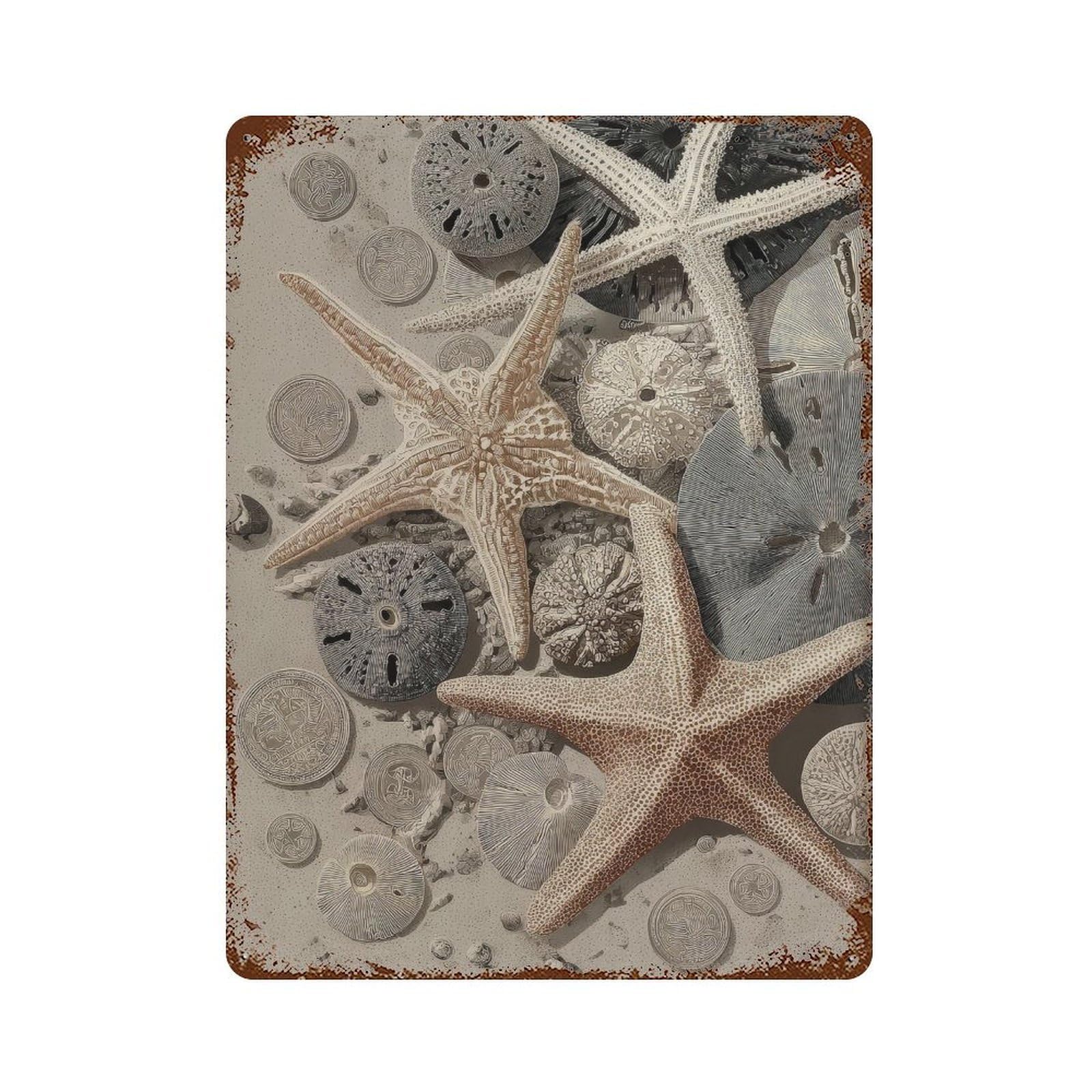 xiaoxiaoshen Starfish And Sea Urchins. Naturalistic Scientific Wall Decor Art Metal Tin Poster Modern Home Decor Art Home Bar Shop Decorations Vintage Sign 40x30cm