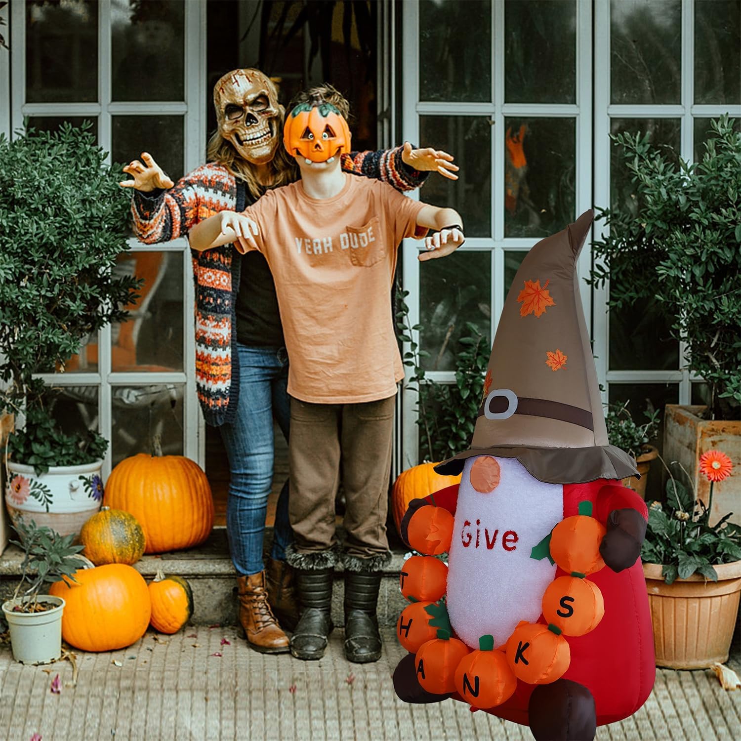 Juegoal Thanksgiving Inflatable Gnome, 4 FT Lighted Cute Gnome with Pumpkins, Blow up Animated Fall Decor, Light Up for Autumn Harvest Outdoor Indoor Holiday Home Party Yard Lawn Garden Display