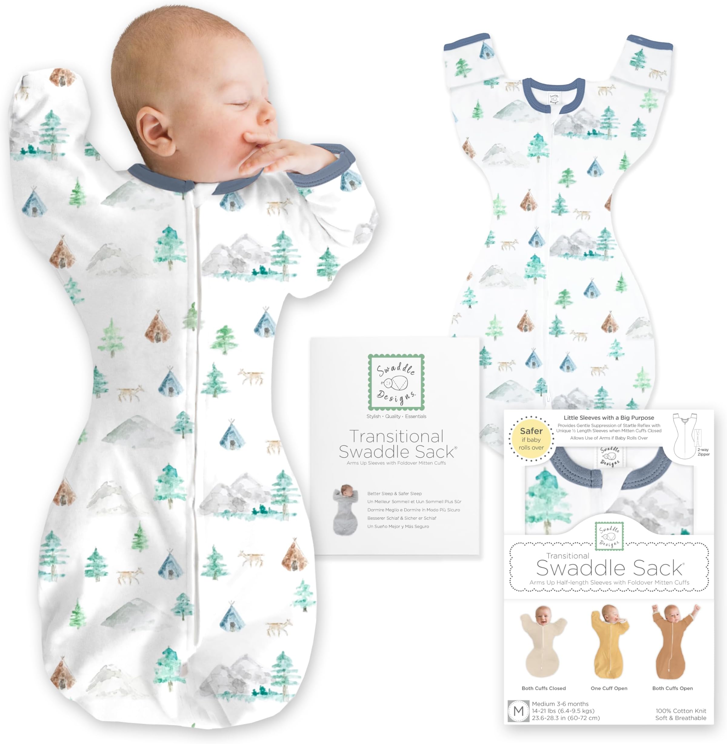 Transitional Swaddle Sack, Arms Up Half-Length Sleeve Mitten Cuff, Most Gradual Transition Swaddle for Newborn