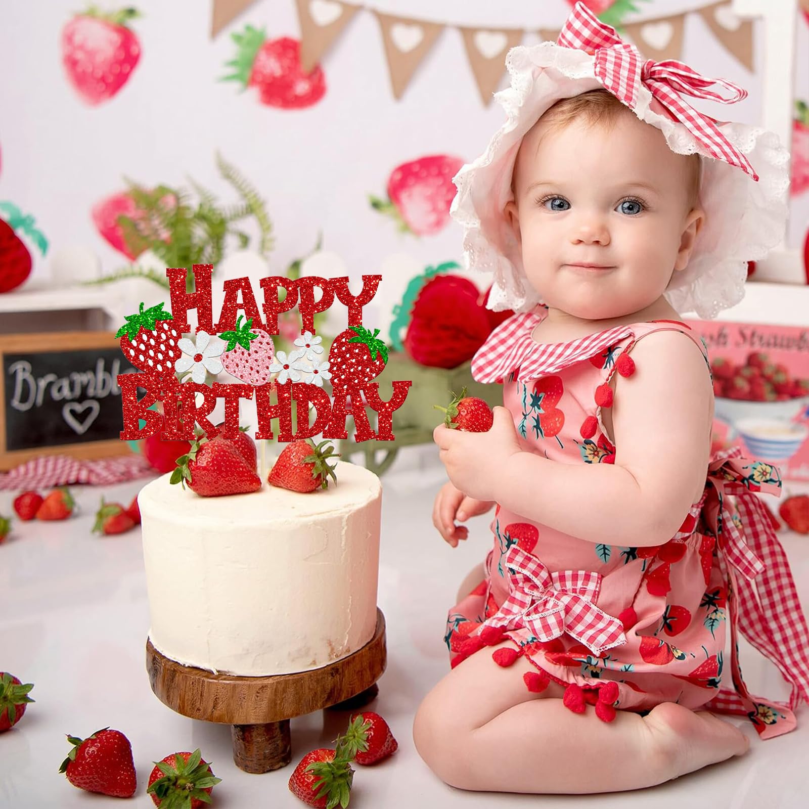 Cake Topper Fraise Doré – Happy Birthday – Décoration De Gâteau – Pour Baby Shower, Anniversaire Enfant – Facile à Utiliser