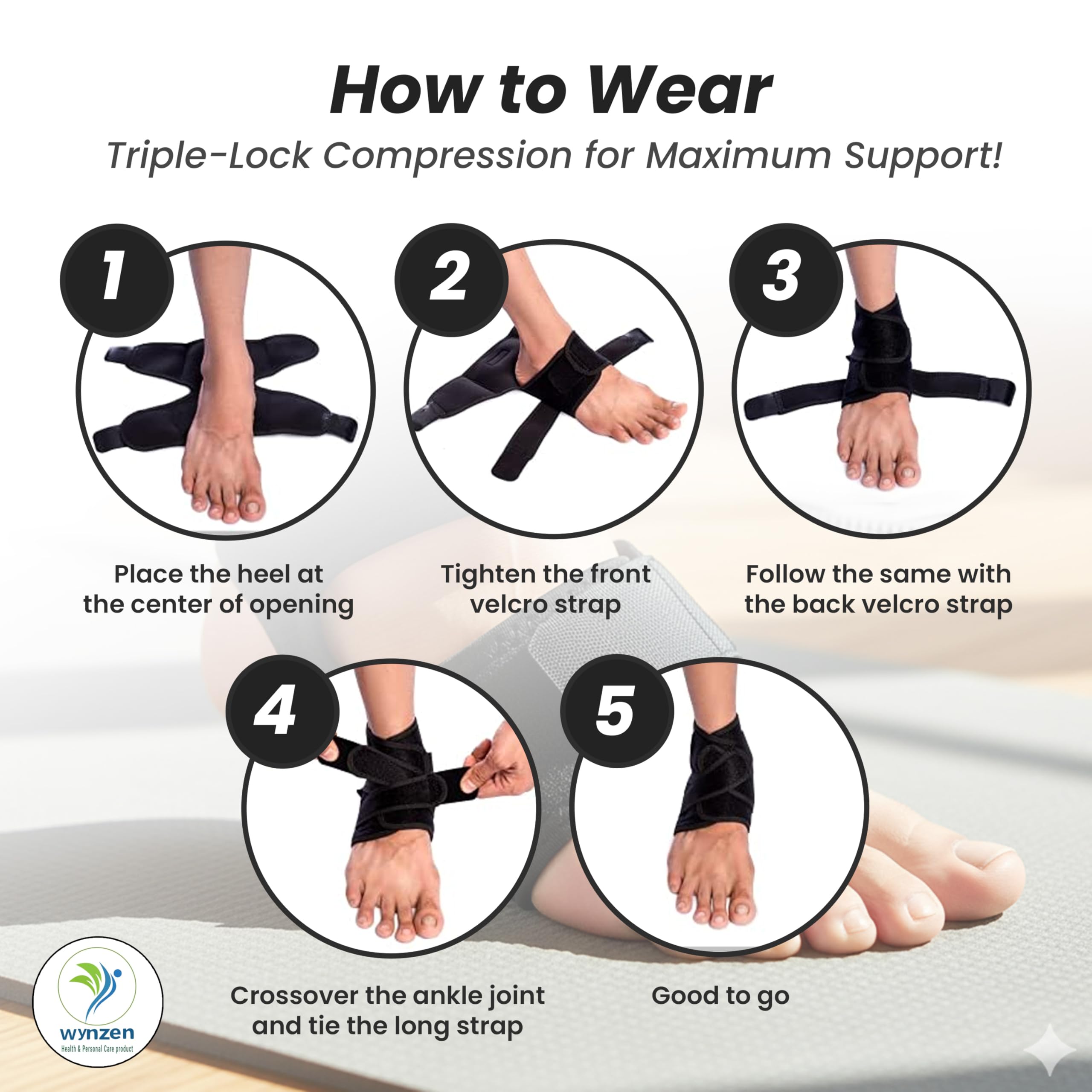 Premium Ankle Support Brace for Men & Women | Adjustable Compression Ankle Support Band| Neoprene Ankle Brace for Pain Relief, Injury Recovery, Sprains & Sports | Black, Free Size (1 Pc) - Image 5 thumbnail