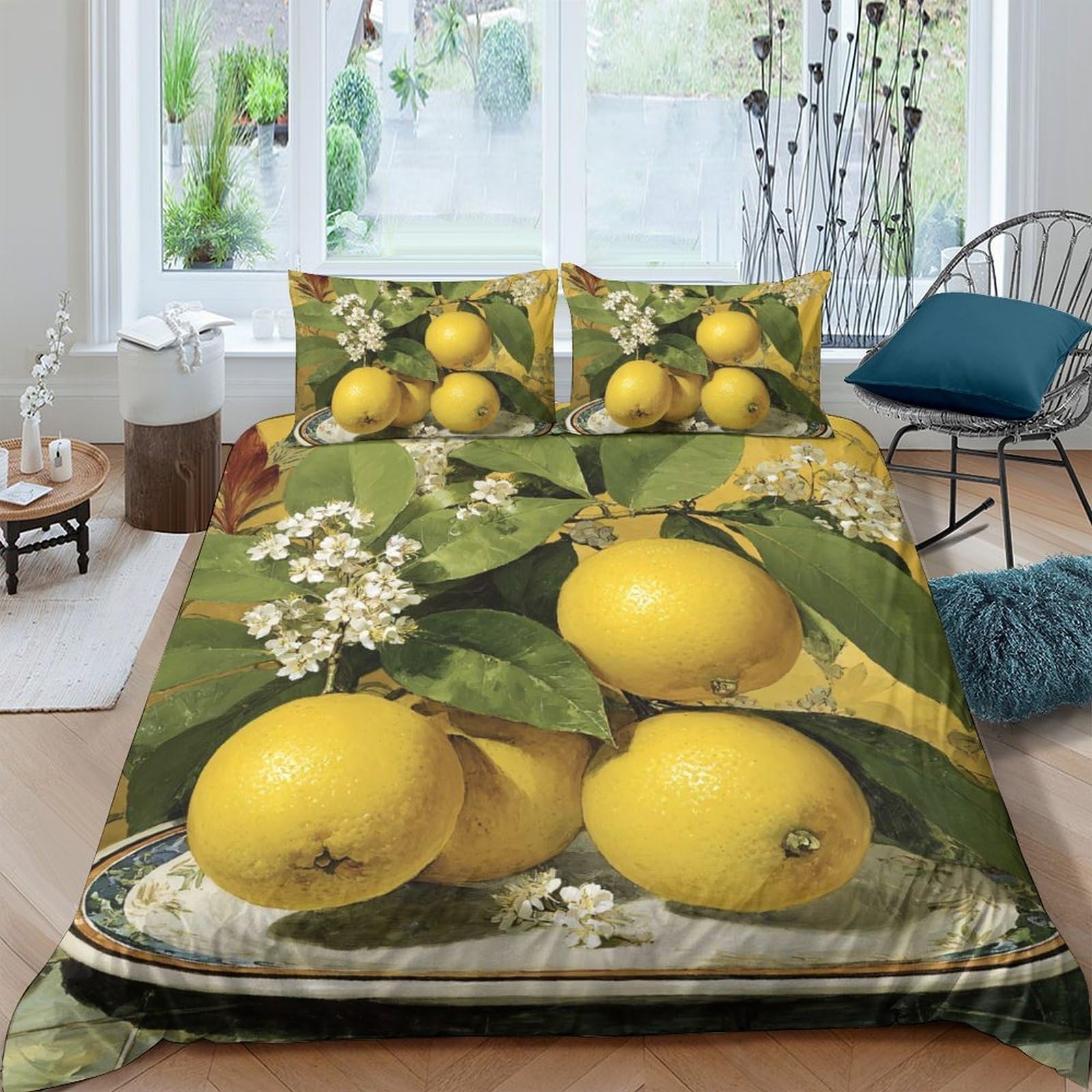 Ctjqhvkz Style-5 3D Printed Lemon Blossom Fitted Sheet Microfiber Soft Yellow Fruit Mattress Cover For Bedroom Decor Dorm Guest Room Single（135X200cm）