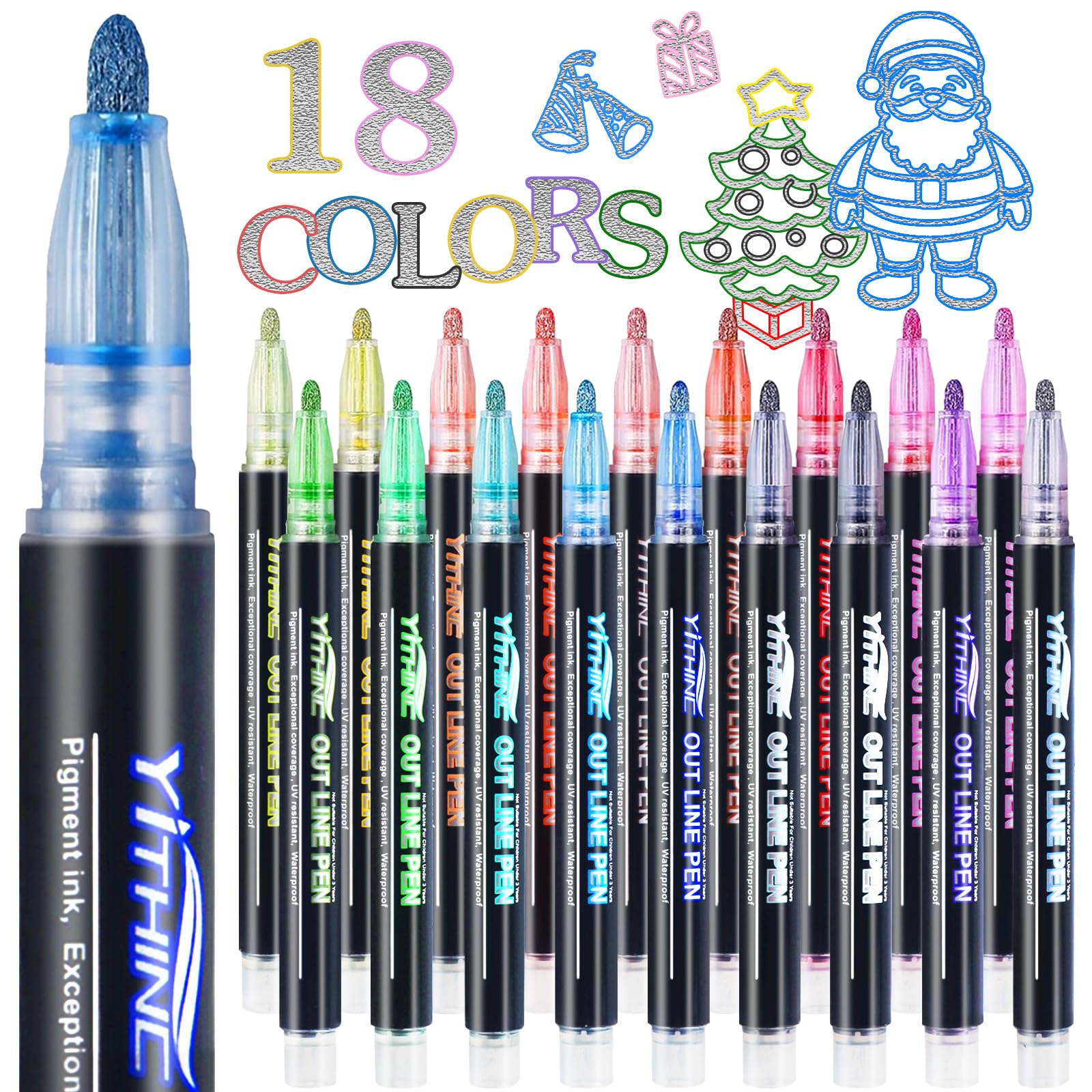 Outline Shimmer Markers, Tween Teen Girl Gifts Trendy Stuff, 18 Glitter Metallic Gel Pens Coloring, Arts and Crafts Drawing Supplies Kits Birthday Gift for Kids Girls Ages 4, 6, 8, 10, 12 Year Old