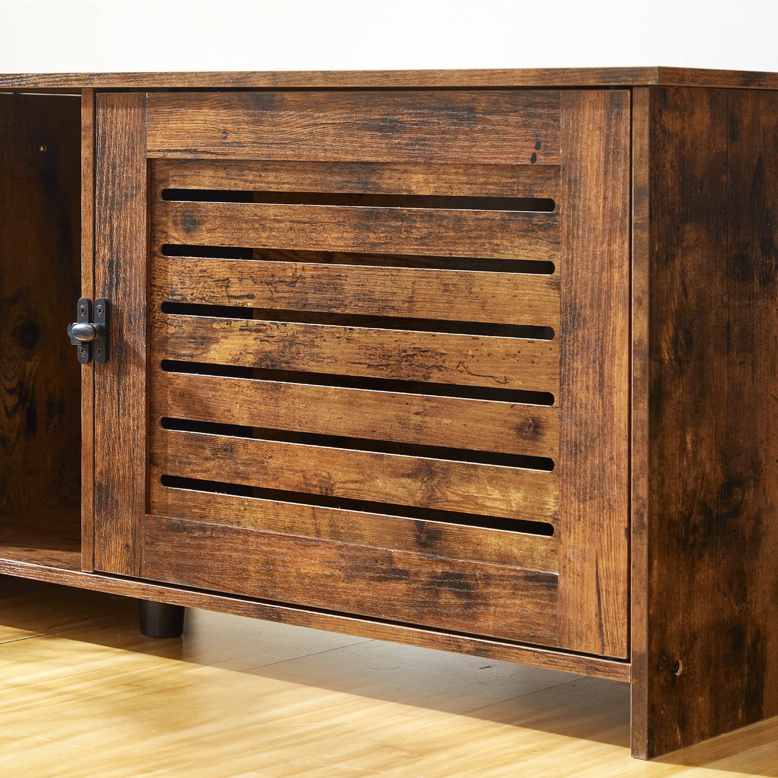 szafka dla kot z drzwiami lamelowymi, duży kontener do przechowywania żwirku, 80 x 45 x 46 cm, brązowy vintage EBF07MW01