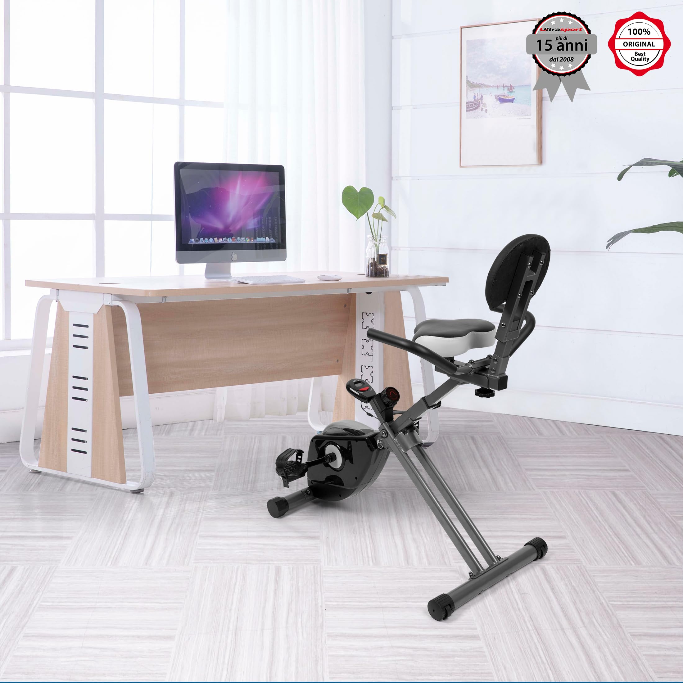 Ultrasport Anziano Forma Fisica, Vitality Trainer, Anziano F-Bike, Mini Allenatore Trasversale, Cyclette reclinata, Pieghevole