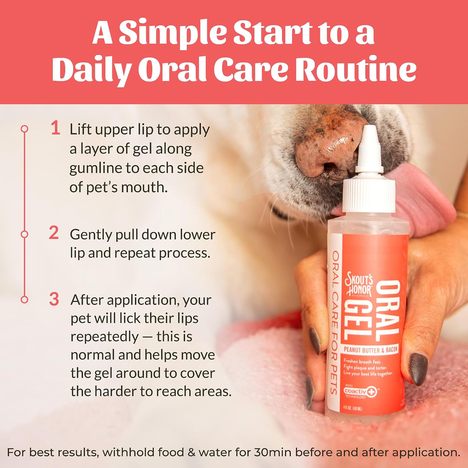 SKOUT'S HONOR Freshens Breath Peanut Butter & Bacon Oral Gel - Fights Plaque and Tartar, Freshens Breath Fast, No Brushing Required, 4 oz