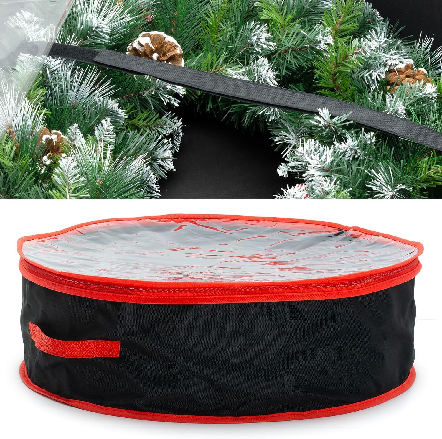 – CKB LTD Christmas Wreath Garland Storage Bag Waterproof Artificial Xmas Halloween Decorations Ornaments Round Circular Container with Carry Handles - Stores Up To 60cm x 20 cm