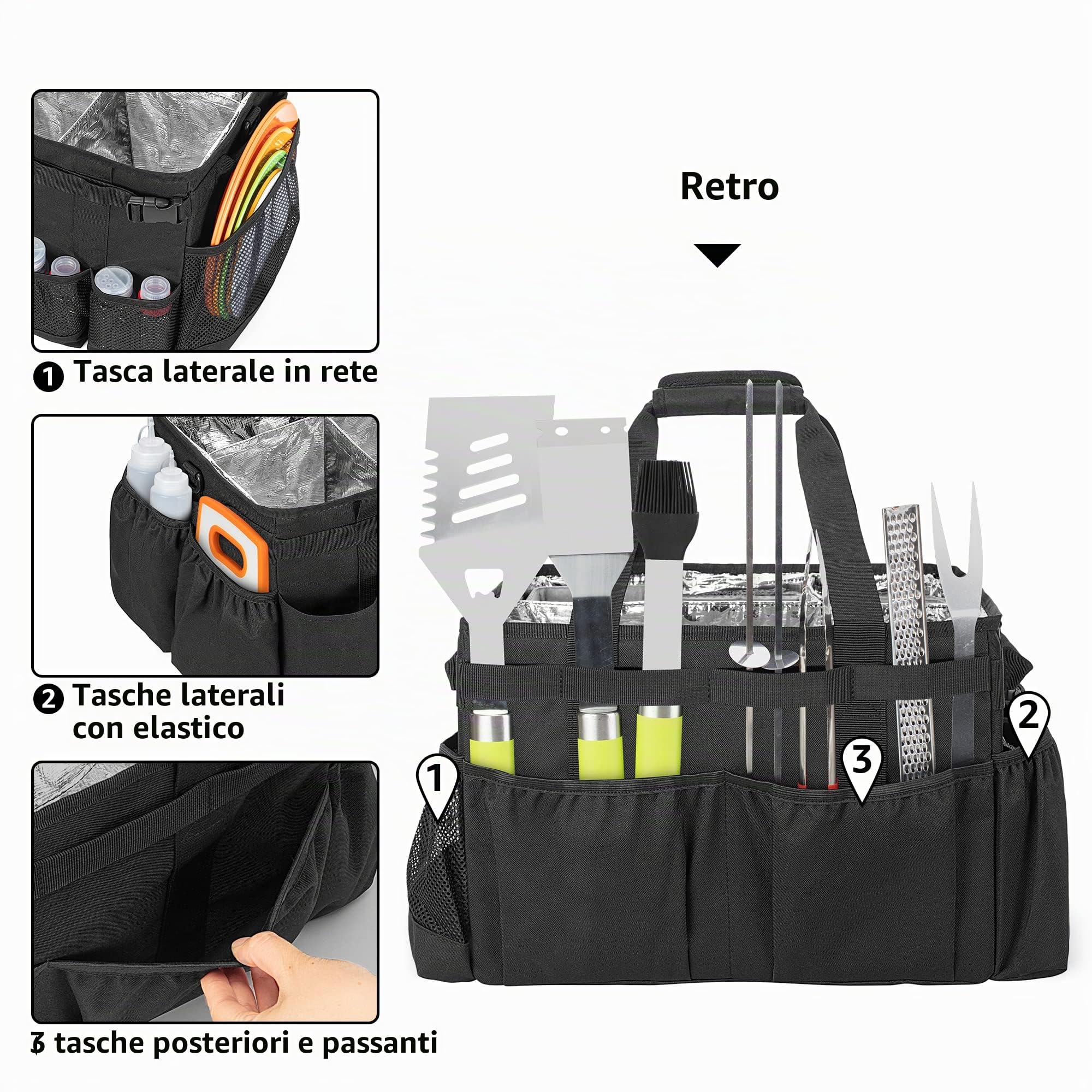 HODRANT Porta-Utensili per Barbecue con Portarotolo da Cucina | Borsa per Accessori Barbecue E Articoli Essenziali per Tailgate, Organizer per Accessori Da Cucina per Picnic o Campeggio