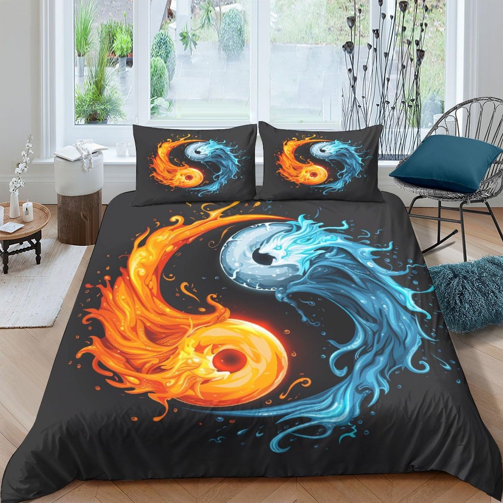 Parure de lit 3 pièces microfibre ultra douce Tai Chi Bagua King size 220 x 240 cm
