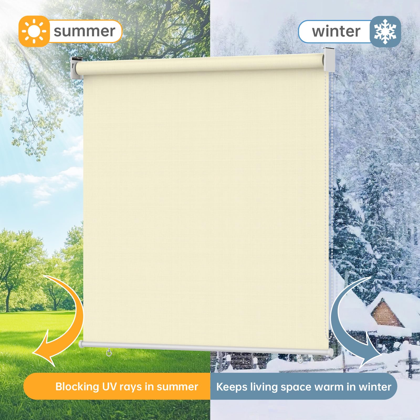 Store Occultant Opaque, Store Enrouleur Thermique Isolant, Rideau Occultant pour Portes et Fenêtres, Protection Intérieurs Solaire et Privée, Installation Simple, Beige, 140x140cm