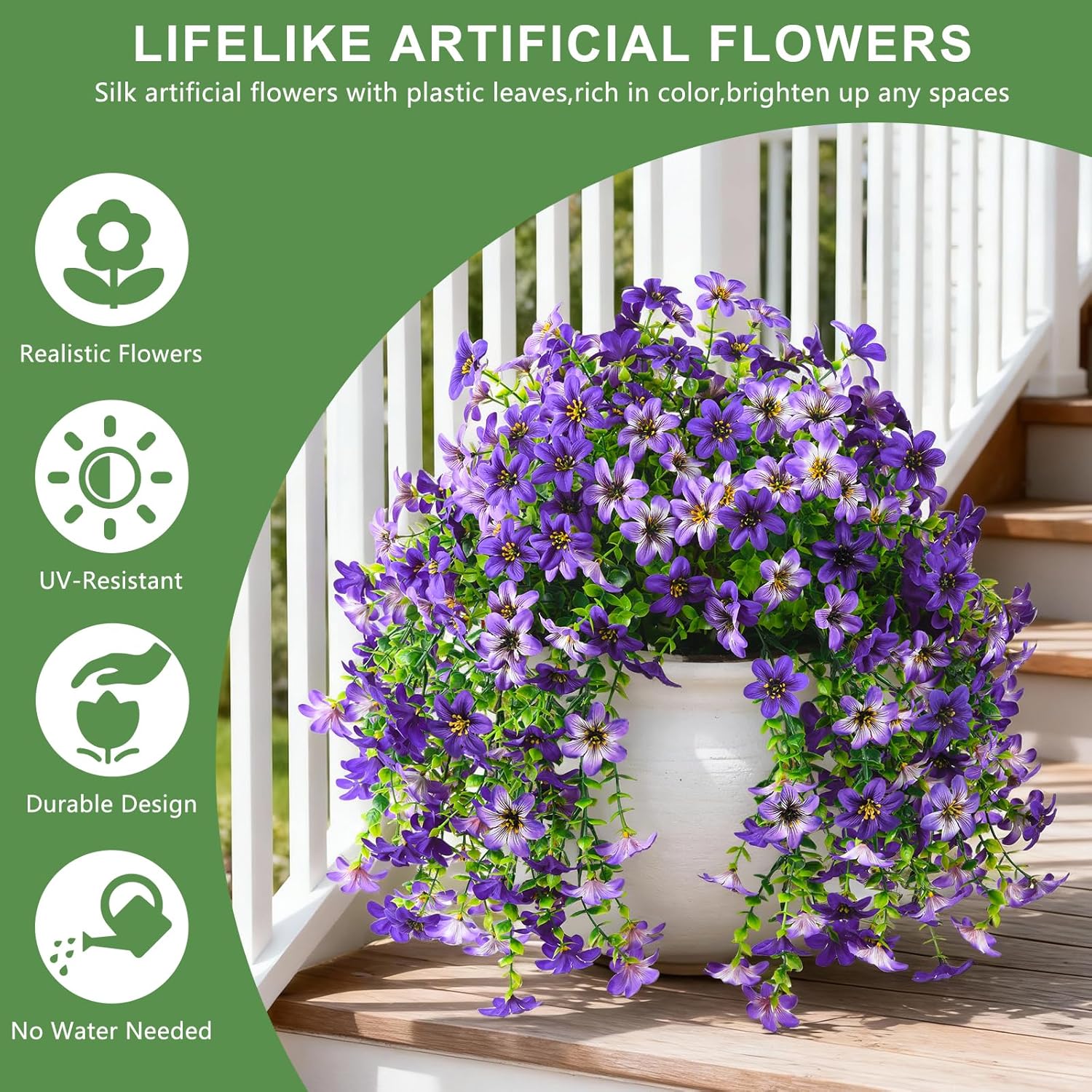 INQCMY Artificial Flowers for Outdoor Faux Hanging Plants Spring Outside Decoration,2Bundles Fake Silk Flowers Realistic Outdoor Flowers No Fade UV Resistant Porch Patio Window Yard Balcony Decor - Image 3