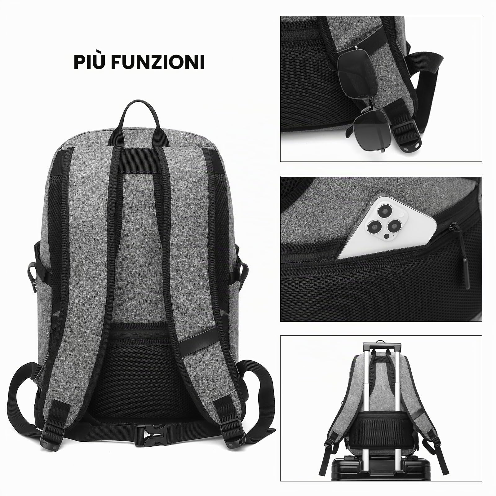 KONO Zaino Uomo per PC Portatile 15.6 Pollici Antifurto da viaggio, Zaino Porta PC con Caricatore USB Impermeabile, Computer Notebook Borse per Viaggio Ufficio Scuola