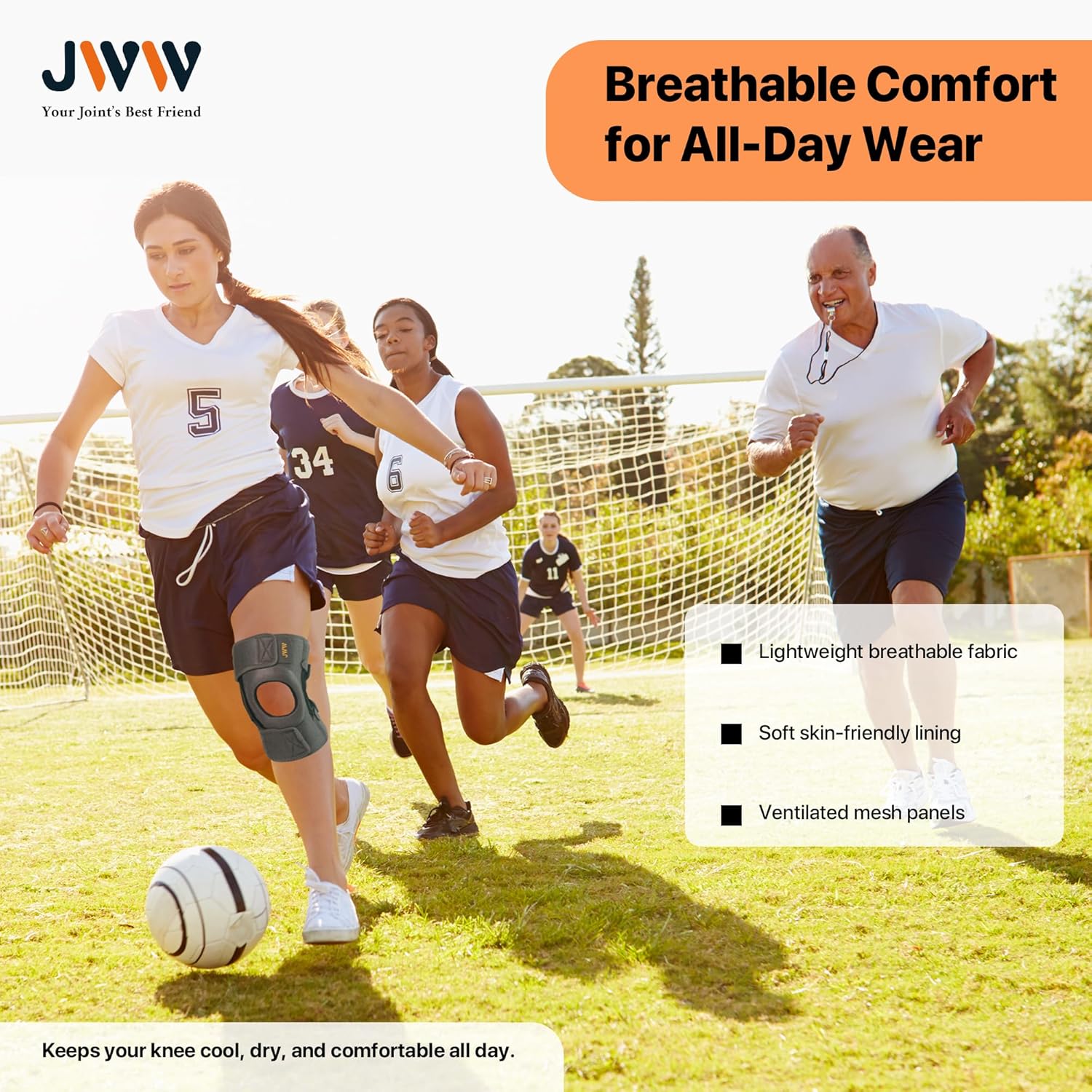 JWW ELITE Knee Brace for Men & Women, Side Stabilizers & Patella Gel Pads, Adjustable Compression for Knee Pain Relief, Arthritis & ACL, Maximum Support for Running, Sports & Work (Black, M)