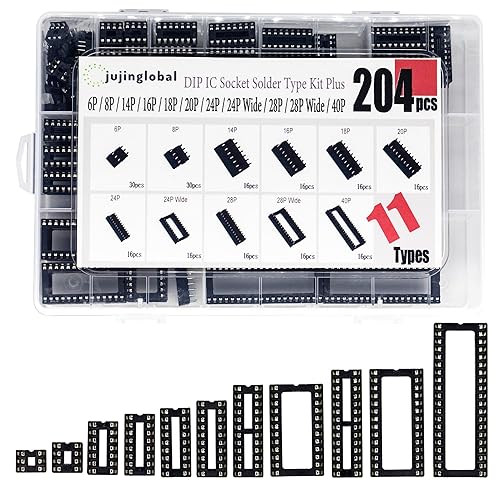 204pcs 11 Tipos DIP IC Socket Kit 0.100 in 0.1" Paso 6 8 14 16 18 20 24 24 Ancho 28 28 Ancho 40 Pin DIP IC Socket Soldadura Tipo Adaptor Kits Surtido