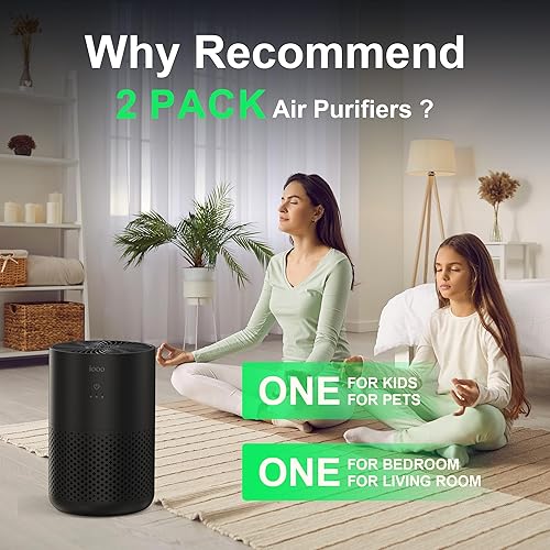 Miniatura 7 de Paquete de 2 purificadores de aire con filtro HEPA para el hogar y el dormitorio, purificador de aire con filtro HEPA verdadero para alergias, humo,