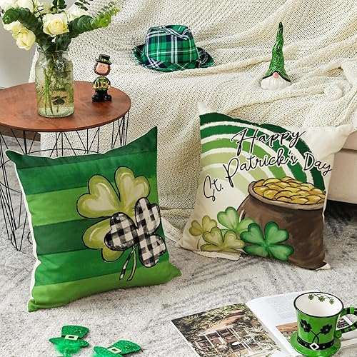 Miniatura 3 de AVOIN colorlife Happy ST Patricks Day - Juego de 4 fundas de almohada con diseño de trébol y sombrero bendecido con diseño de tréboles, 18 x 18
