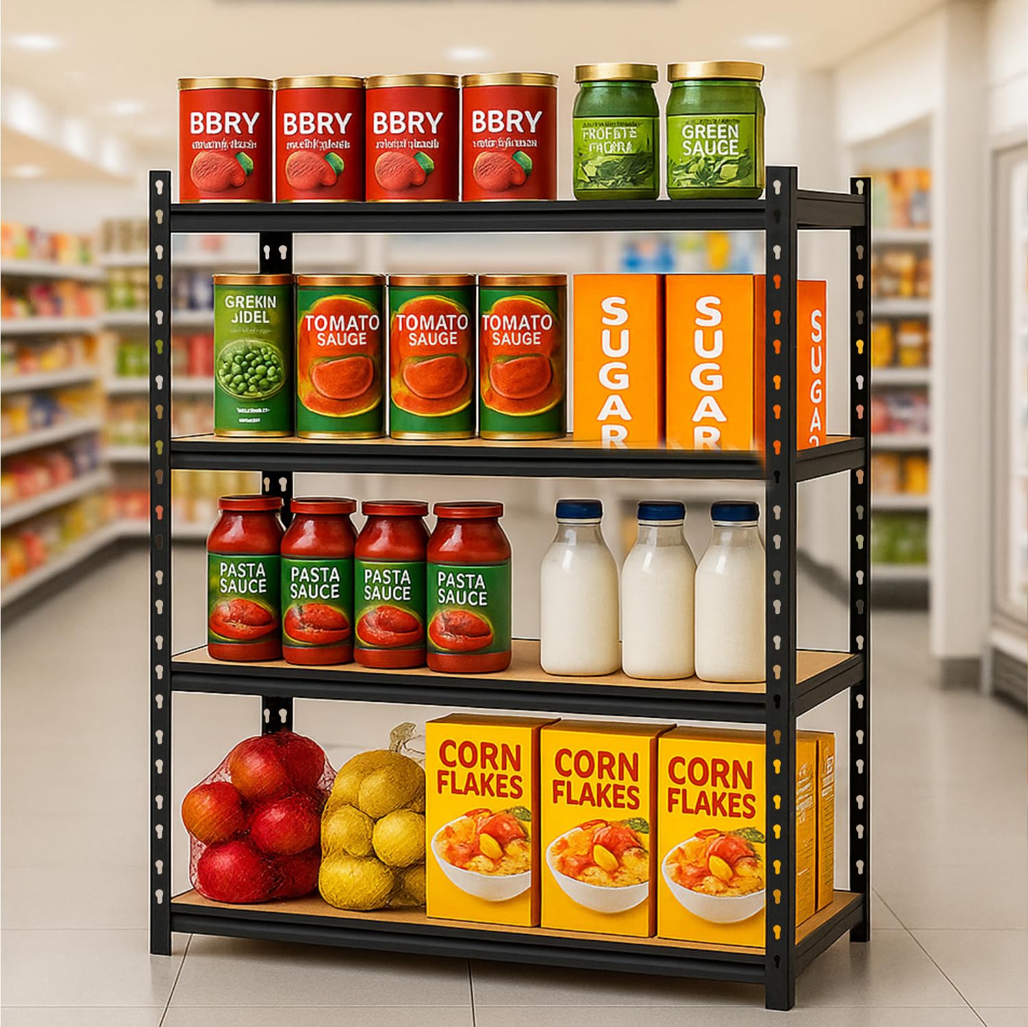 HOMIFLY 4-Tier Extra Large Metal Shelf Rack/60x36x18 Inch Adjustable Boltless Shelving Unit/Heavy Duty Display Rack Organizer for Garage/Kitchen/Warehouse/Tool-Free Assembly and Rust-Resistant