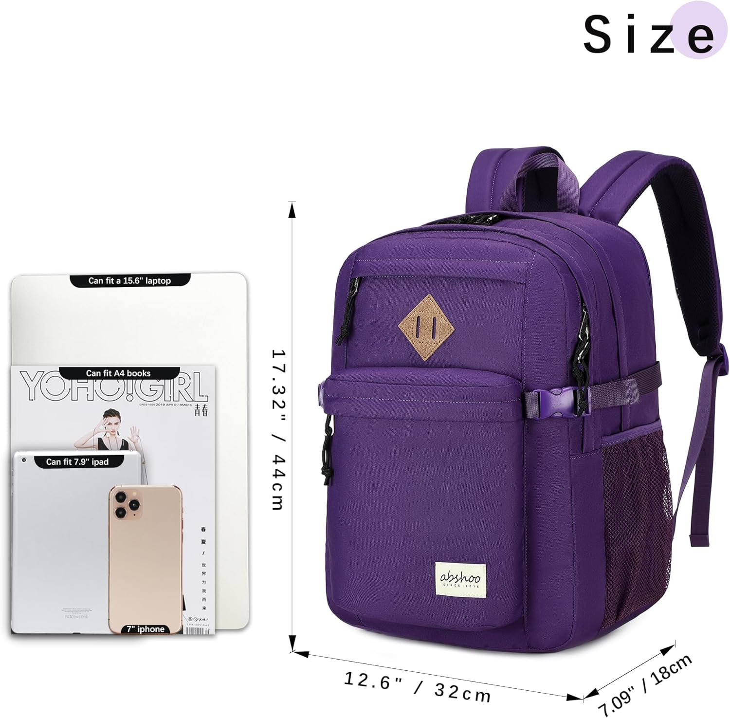 abshoo 29L Backpack for School College Bookbag Middle High School Backpacks Casual Daypack Travel Backpack (Purple) - Image 2