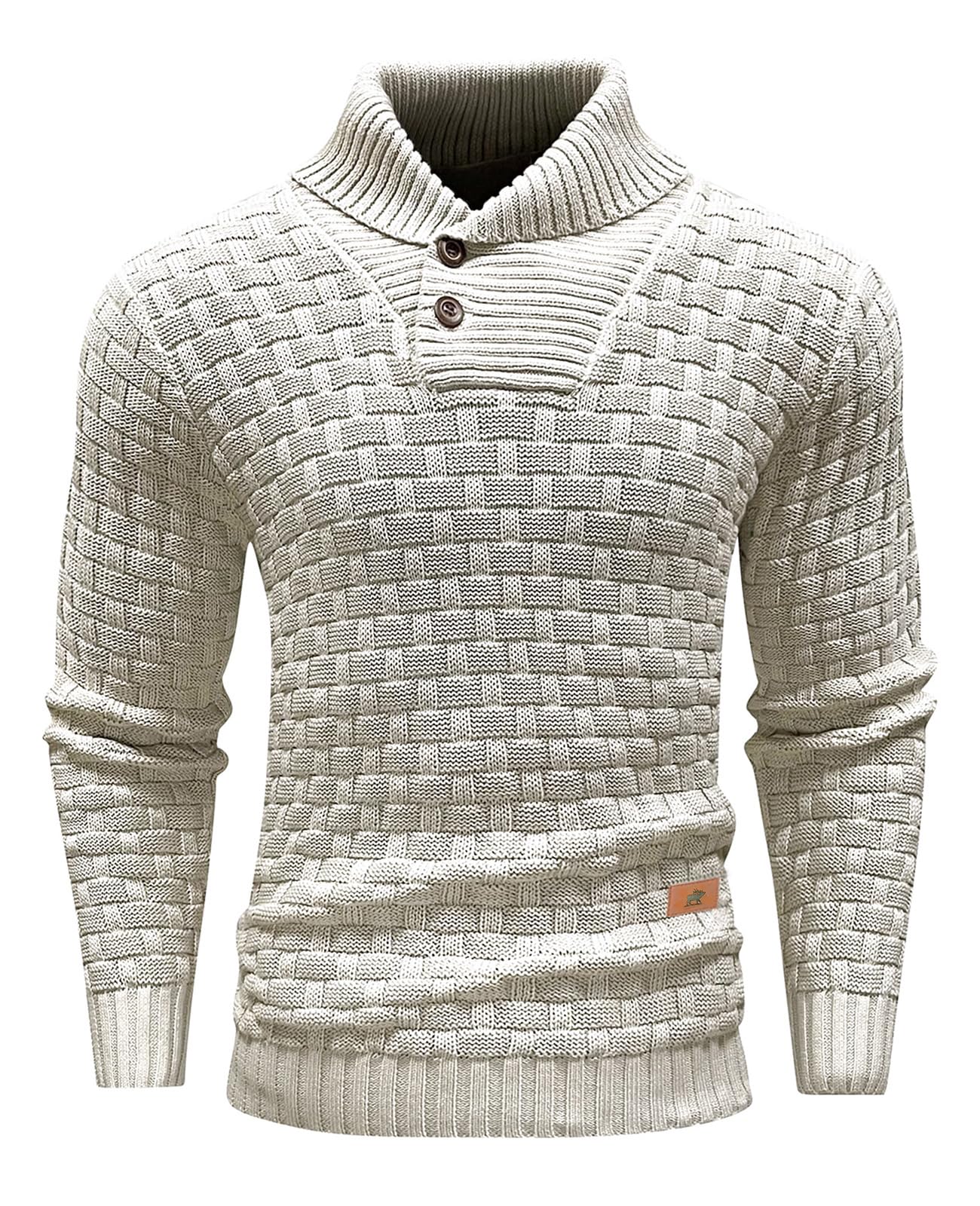 Homme Pull à Col Roulé Pulls Basique Slim Fit Chaud en Maille Sweat Chaud Col de Pull-Over à Deux Boutons pour Hommes